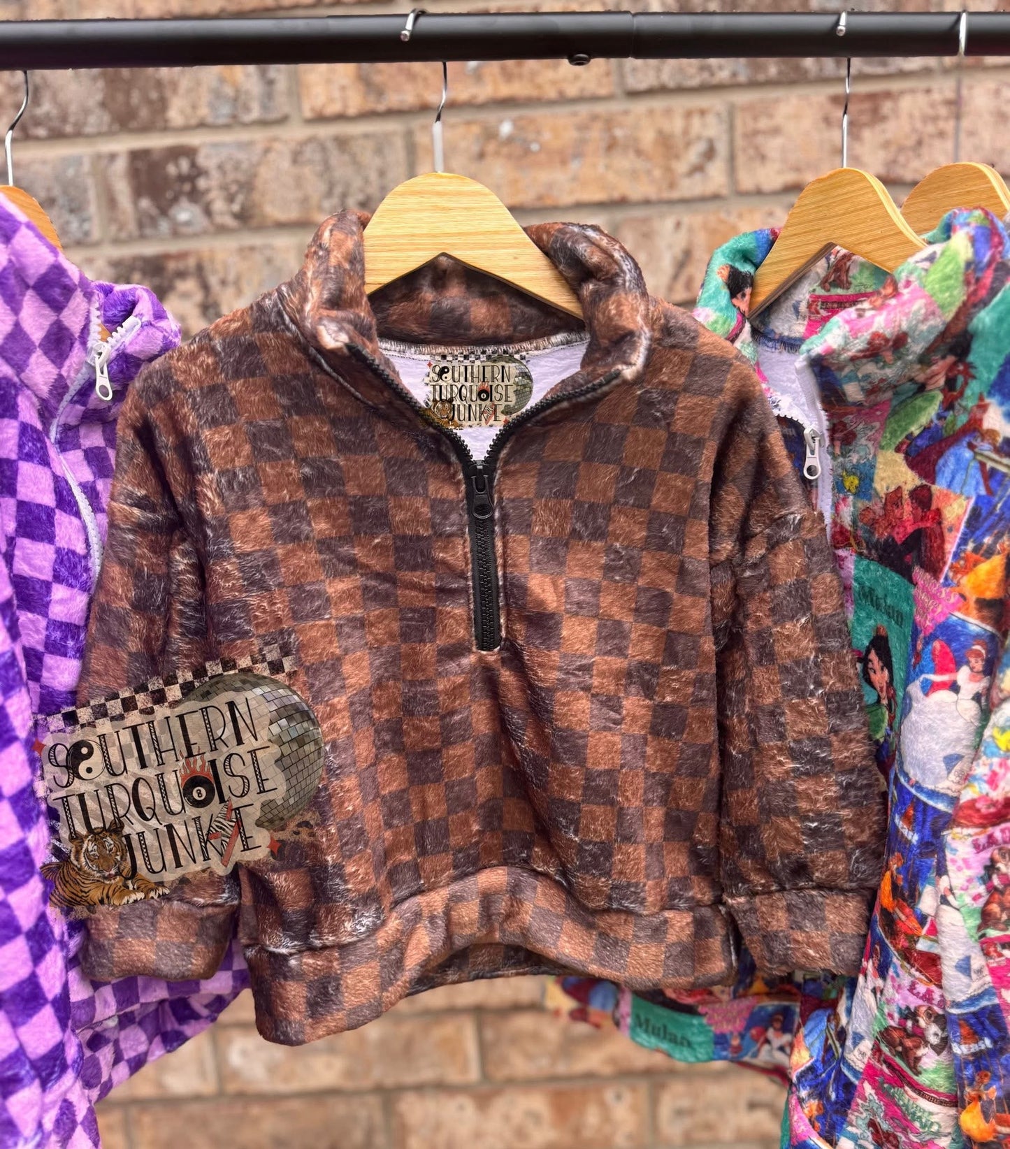 BROWN CHECKERED PLUSH JACKET