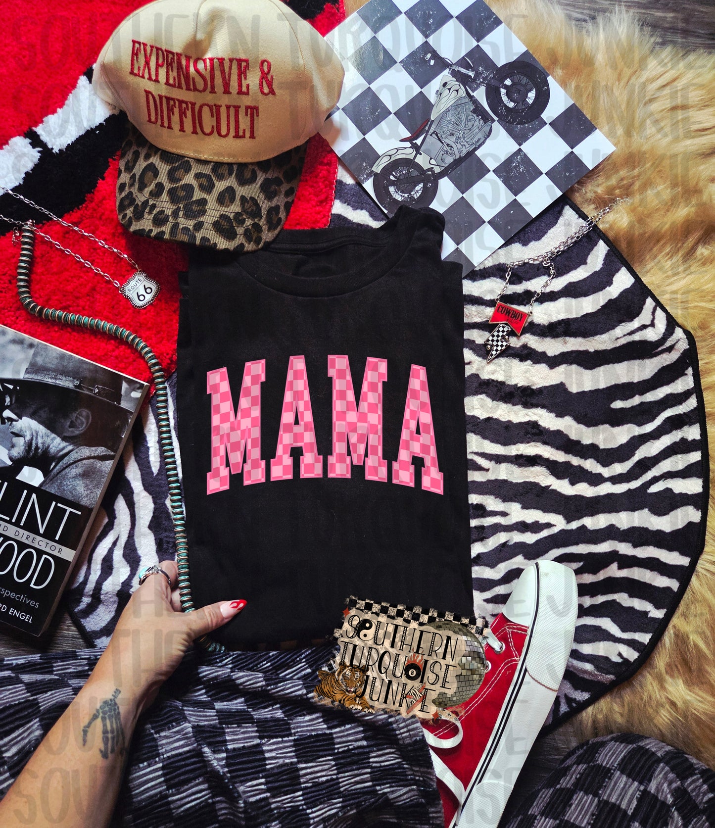 PINK CHECKERED MAMA TEE