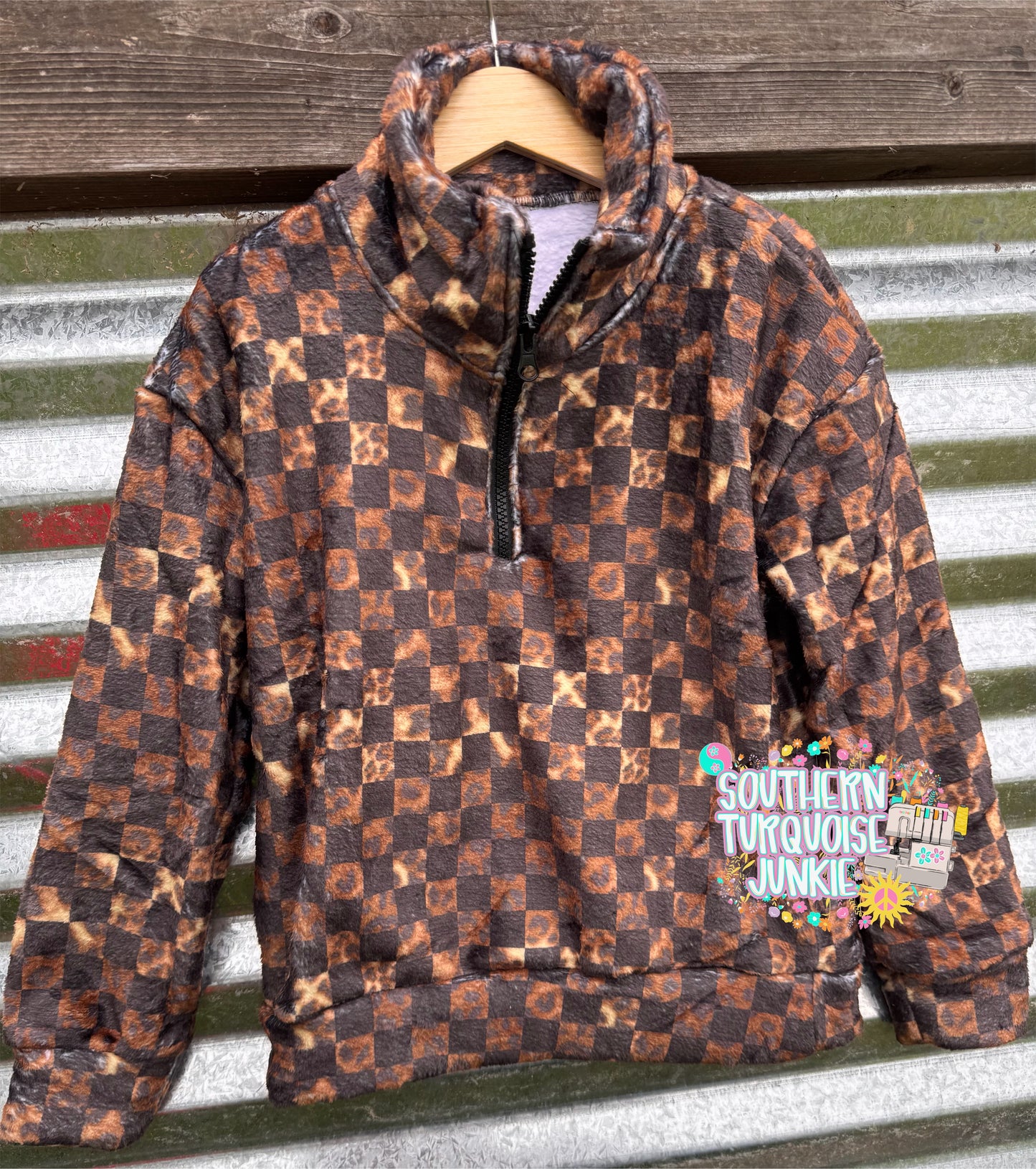 BROWN CHECKERED PLUSH JACKET
