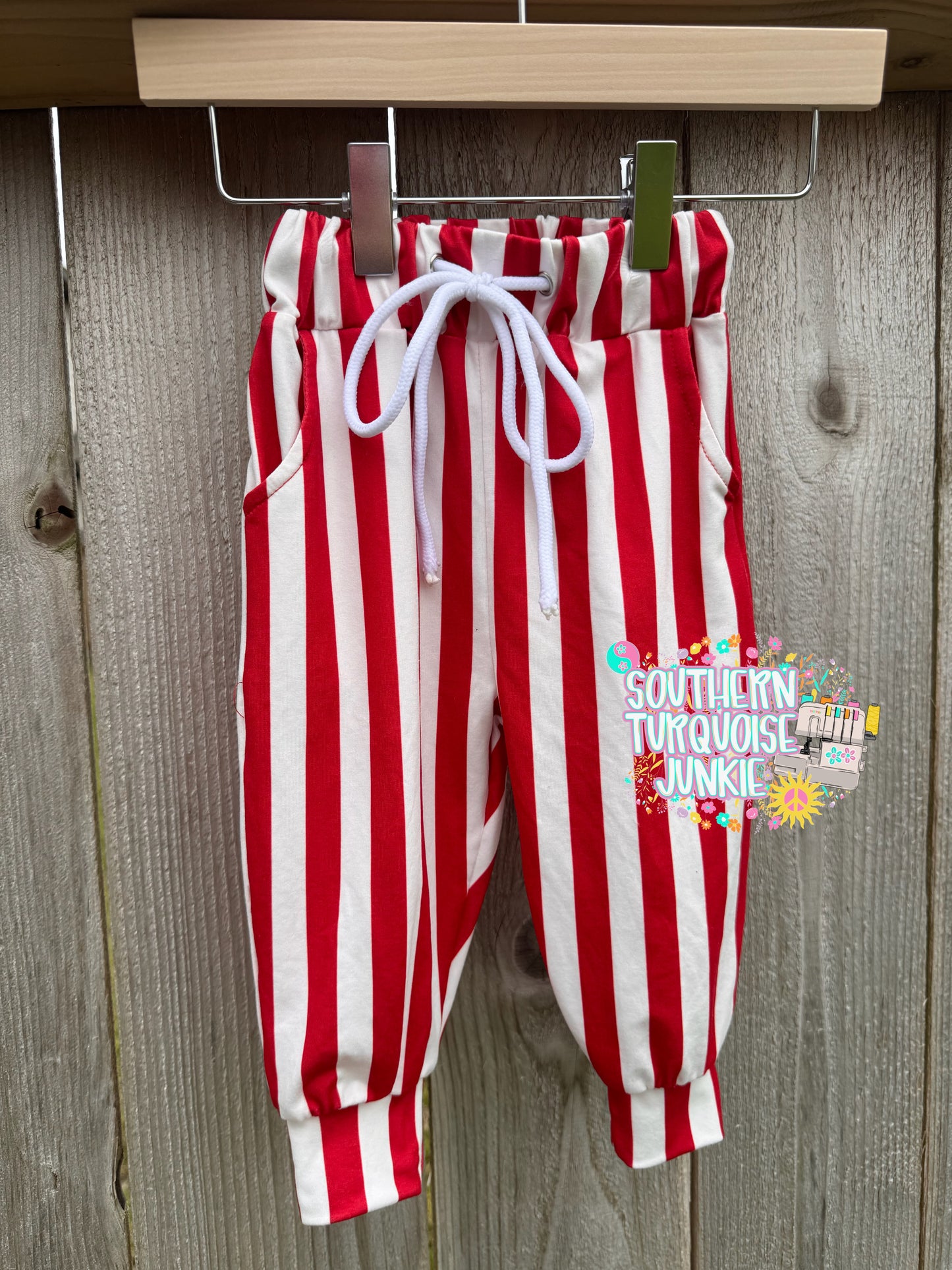 RED & WHITE STRIPED JOGGERS